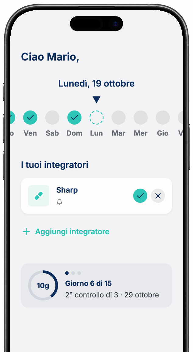 La home di IntegraMente con l'integratore da segnare con una spunta.